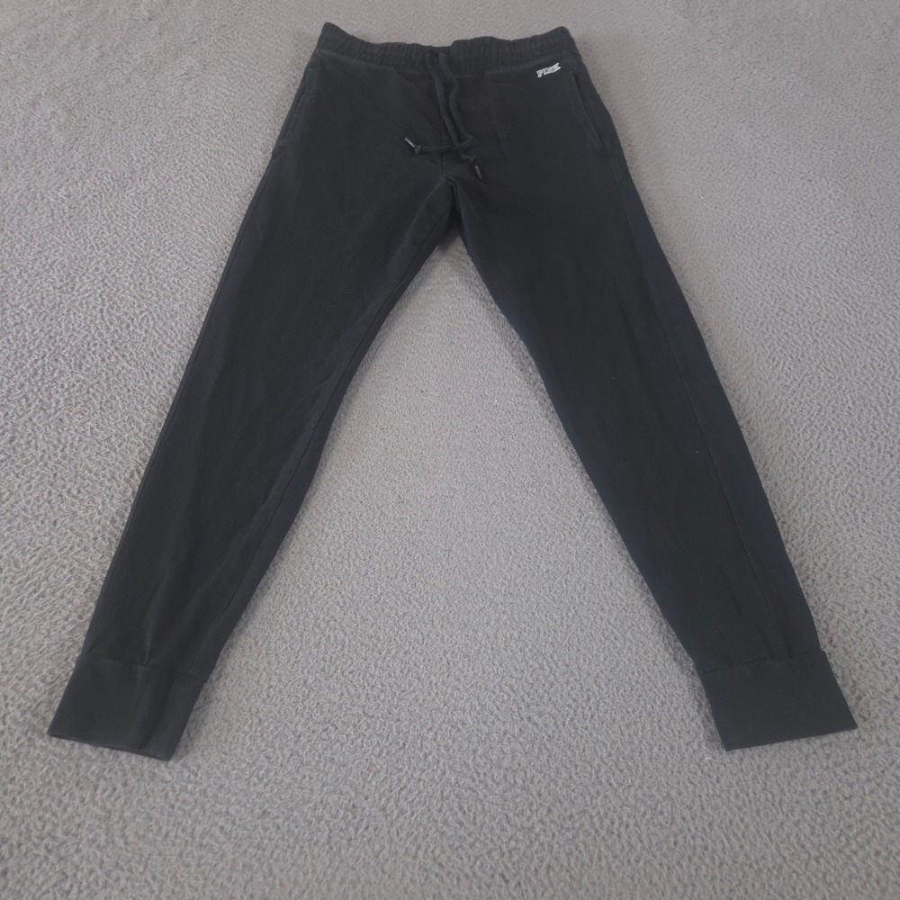 PINK Victoria's Secret Pants Womens Large Black Tapered Leg Cotton Joggers Logo